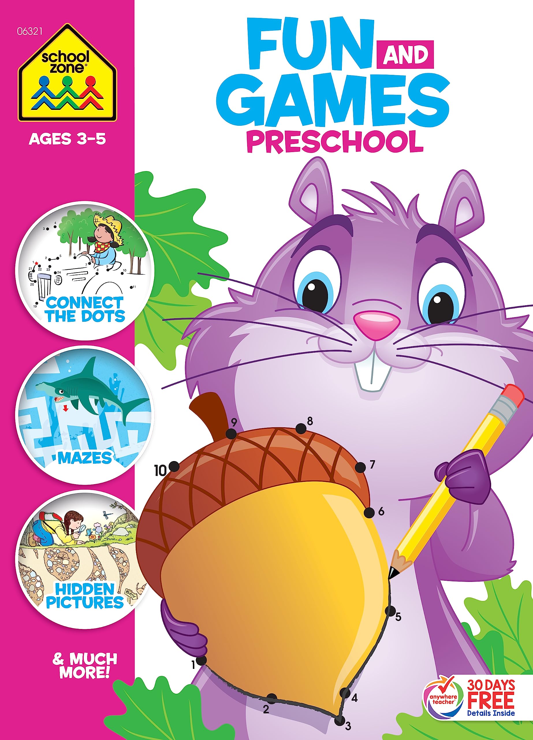 School Zone  Fun And Games Preschool Activity Workbook  320 Pages, Ages 3 And Up, Colors, Shapes, Alphabet, Numbers, And More