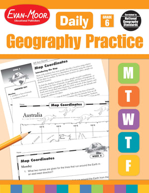 EvanMoor Daily Geography Practice, Grade 6, Homeschooling and Classroom Resource Workbook, Reproducible Worksheets, Teaching Ed,Used