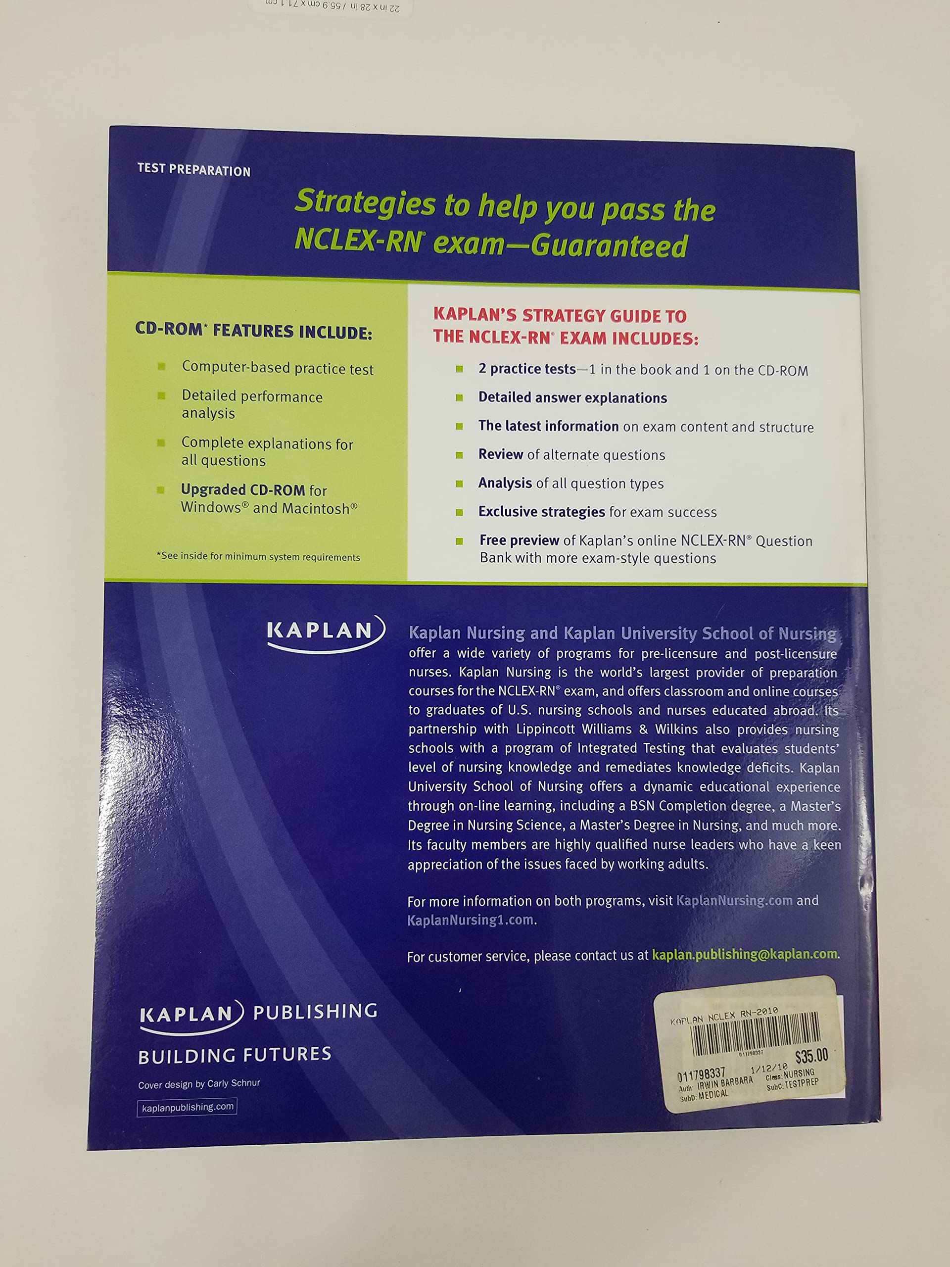Kaplan NCLEXRN Exam 2010 with CDROM: Strategies for the Registered Nursing Licensing Exam,Used