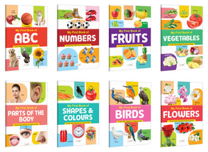 My First Book Of Abc, Numbers, Fruits, Birds, Flowers, Parts Of The Body, Vegetables And Shapes & Colours :- Early Childhood Education Book, Interactive Picture Book | Pack Of 8 Books