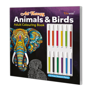 Art Therapy Animals And Birds Adult Colouring Book: Mindful Coloring Book, Colouring For Adults, Calming Activity Colouring Books