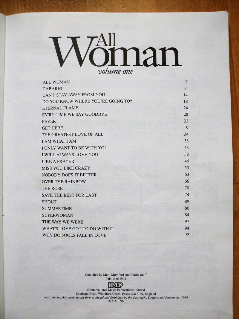 All Woman, Vol 1: Piano/Vocal/Guitar Book,Used