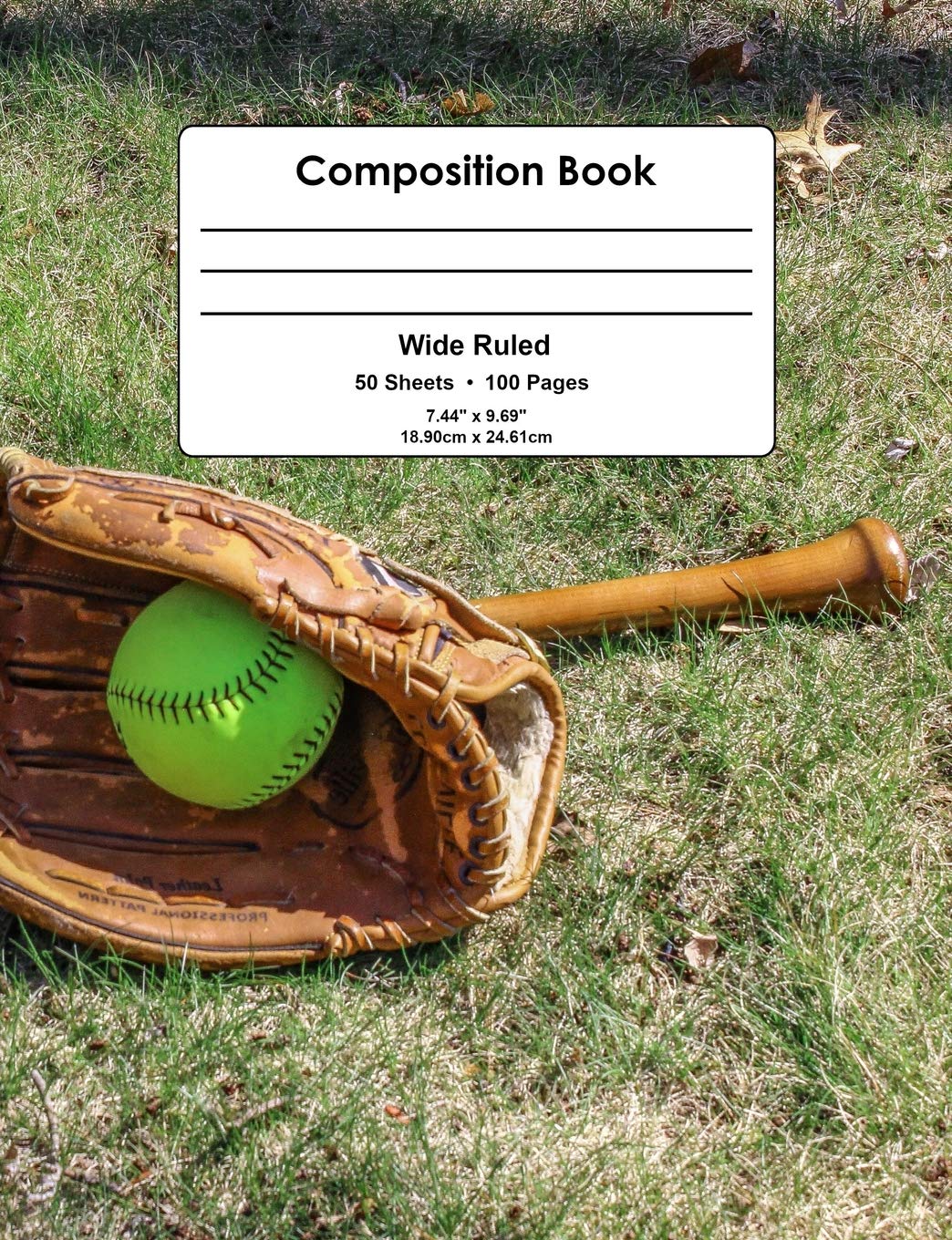 Composition Book: Softball, Glove, & Bat Design, Wide Ruled School Notebook, 100 pages,Used