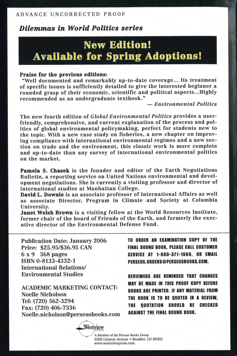 Global Environmental Politics (Dilemmas in World Politics),Used