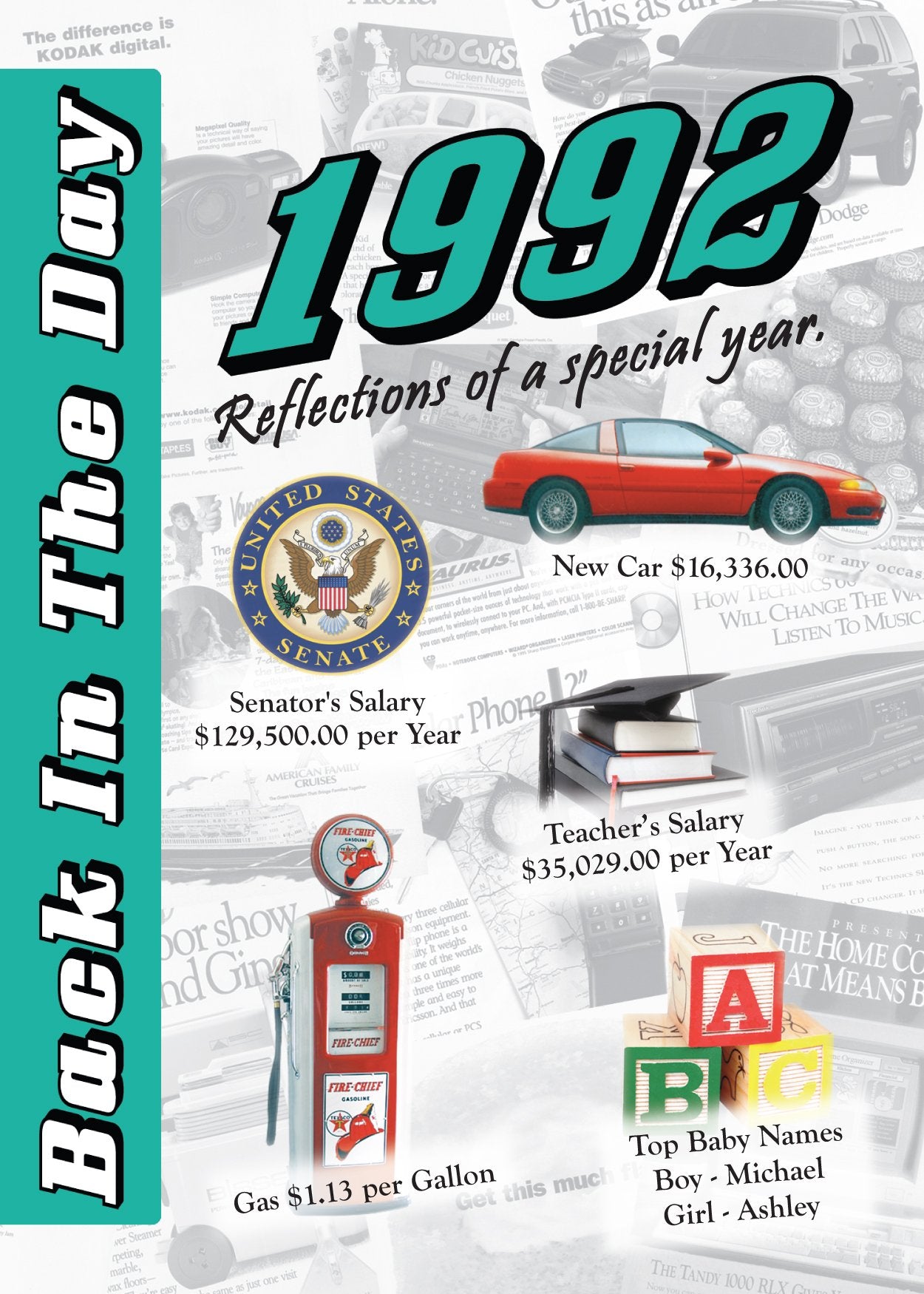 1992 Back In The Day  24page Greeting Card / Booklet with Envelope  Great for Birthdays, Anniversaries, Reunions, Graduations,Used