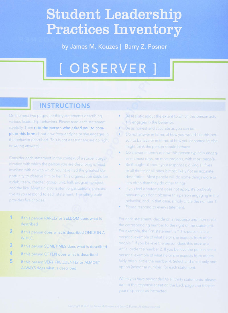 The Student Leadership Practices Inventory (LPI), Observer Instrument,Used
