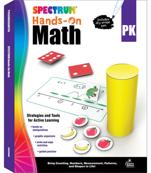 Spectrum Preschool HandsOn Math Workbook, Ages 4 to 5, PreK HandsOn Math, Counting, Addition, Subtraction, and Place Value Mat,Used