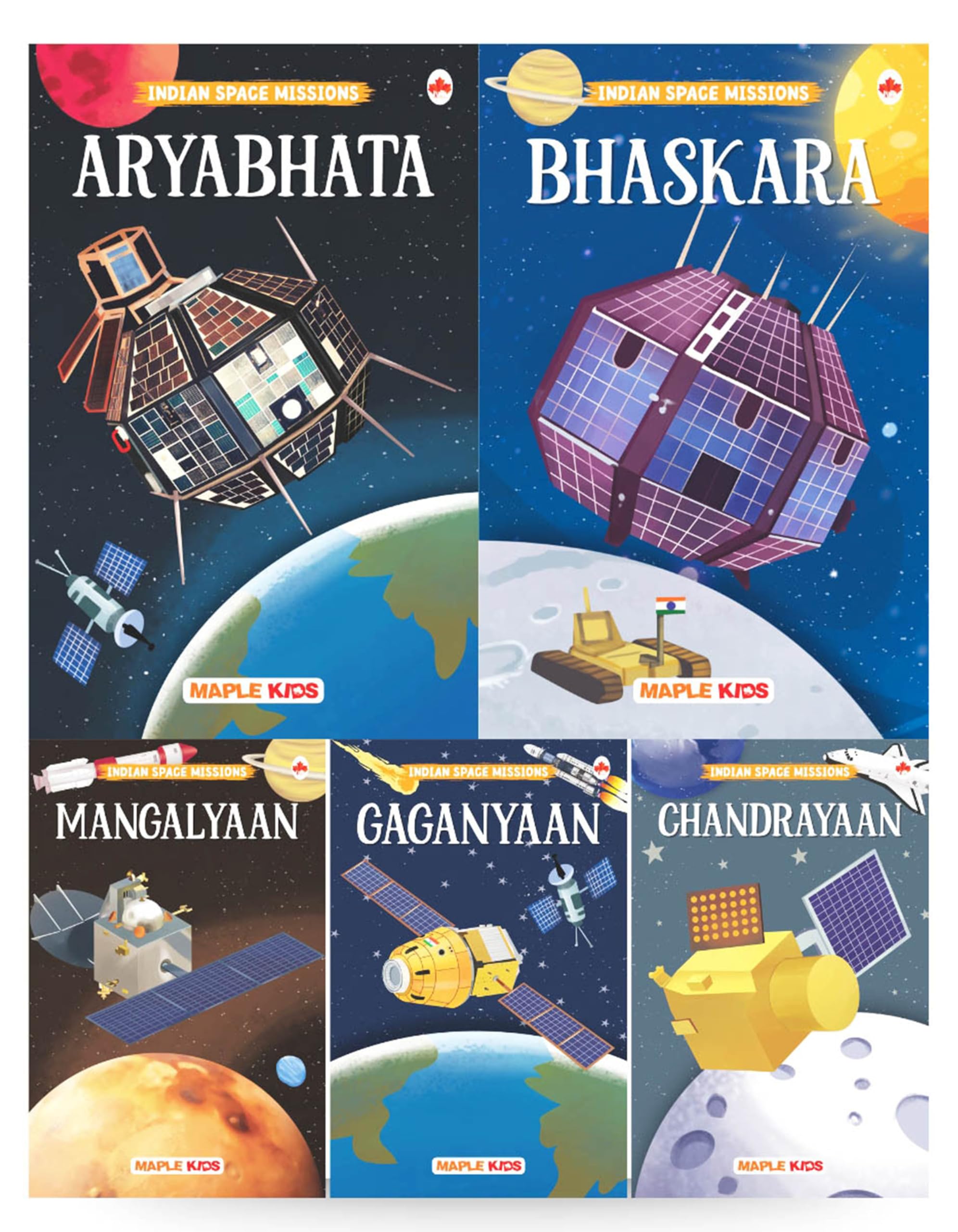 Story Books For Kids - Indian Space Mission (Set Of 5 Books) (Illustrated) - Gaganyaan, Aryabhata, Chandrayaan, Mangalyaan, Bhaskara - Space Knowledge Book, Isro Rocket And Satellite, Knowledge Encyclopedia For Children