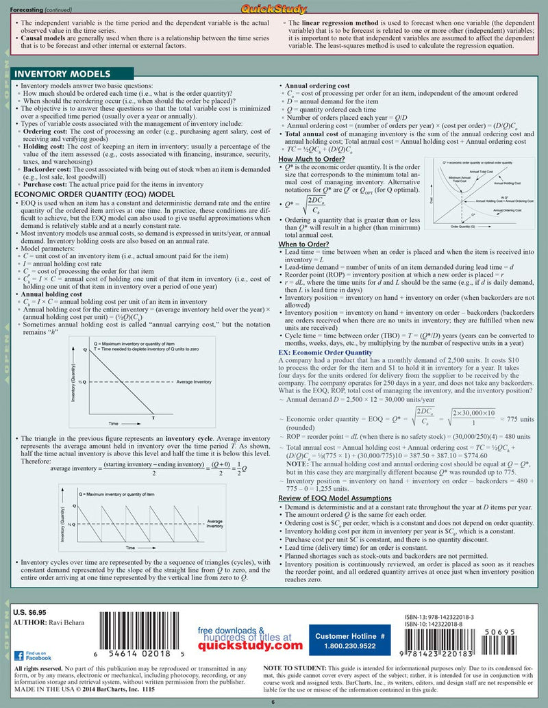 Operations Management QuickStudy Laminated Reference Guide (QuickStudy Business),New