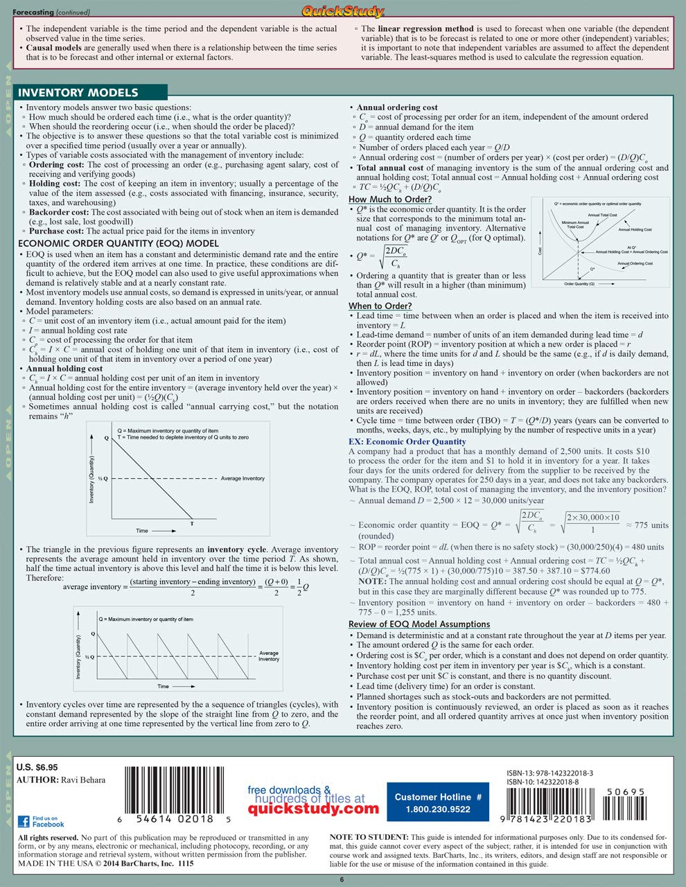 Operations Management QuickStudy Laminated Reference Guide (QuickStudy Business),New