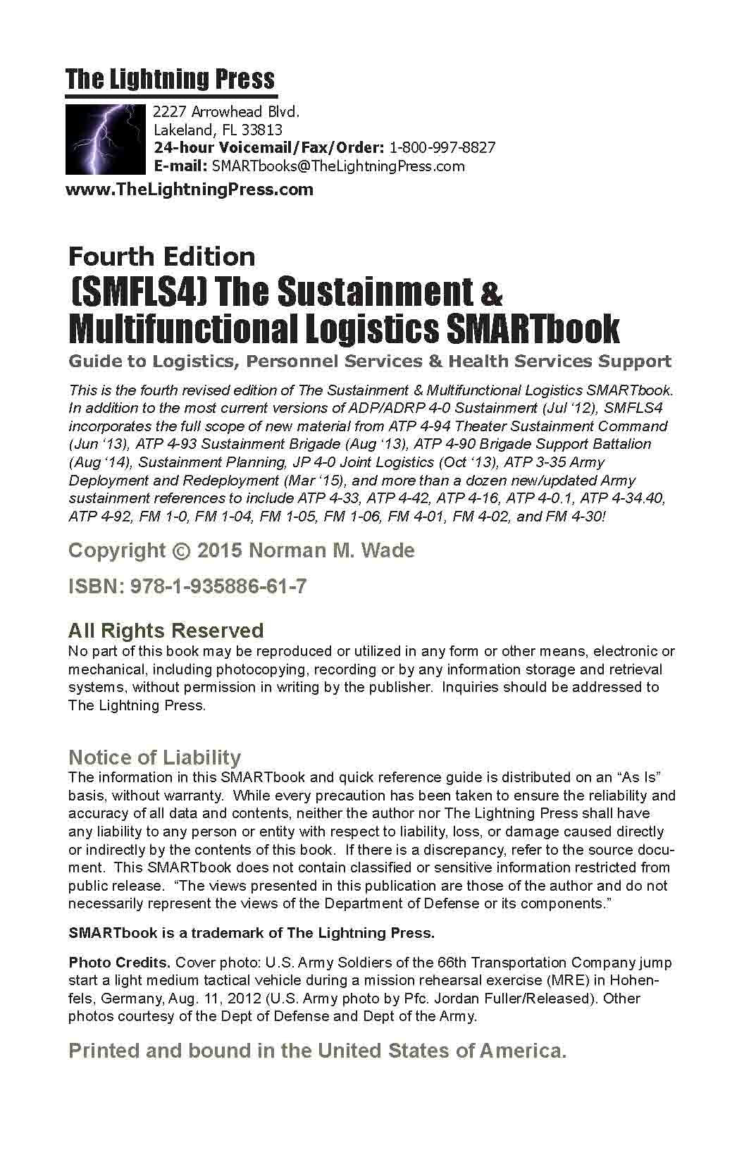 Sustainment and Multifunctional Logistician's Smartbook,Used