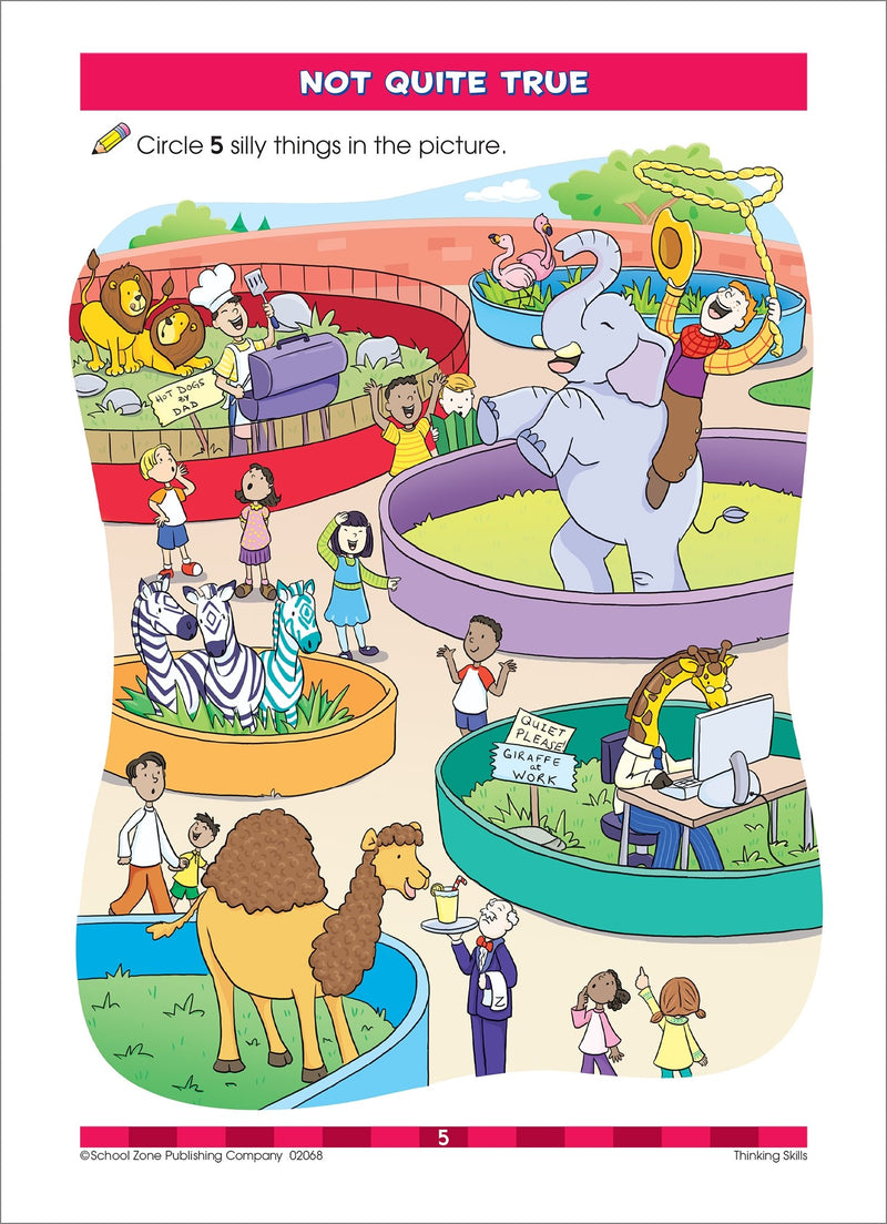School Zone  Thinking Skills Workbook  32 Pages, Ages 3 To 5, Preschool, Kindergarten, Observation, Problemsolving, Picture P,Used