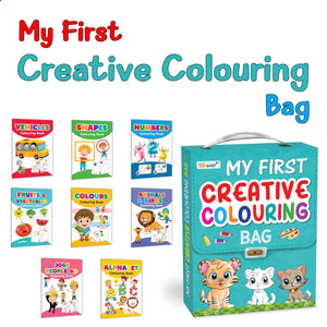 Ukg Class Picture Colouring Book Bag Set Of 8 Colouring Books : Colouring Book Set For Children, Early Learning Library Book, Alphabet, Numbers, Fruits & Vegetables, Shapes, Colours And Many More