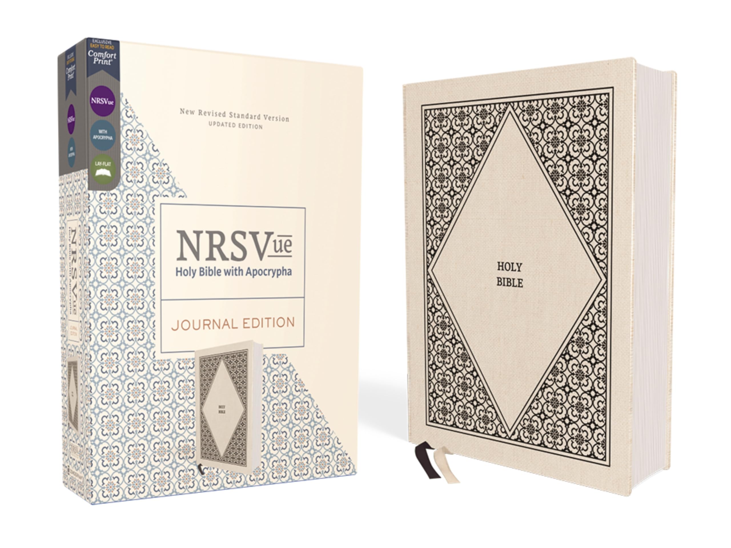 Nrsvue, Holy Bible With Apocrypha, Journal Edition, Cloth Over Board, Cream, Comfort Print,New