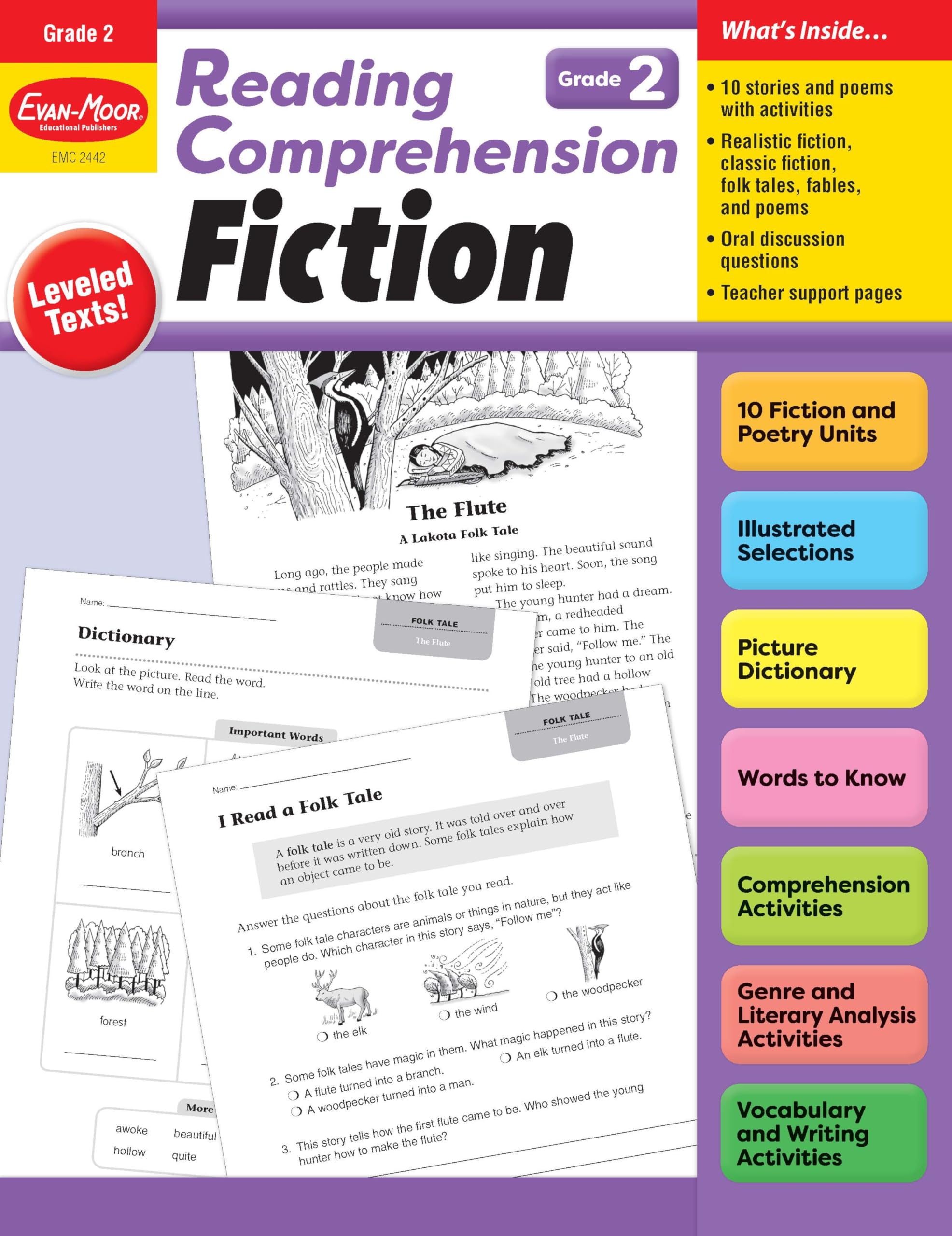 Evanmoor Reading Comprehension, Fiction Grade 2, Homeschooling And Classroom Resource Workbook, Realistic Fiction, Historical F,New
