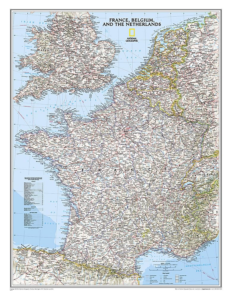 National Geographic France, Belgium, and The Netherlands Wall Map  Classic (23.5 x 30.25 in) (National Geographic Reference Map,Used