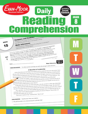 EvanMoor Daily Reading Comprehension, Grade 8  Homeschooling & Classroom Resource Workbook, Reproducible Worksheets, Teaching ,Used