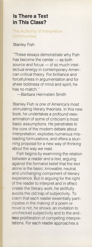 Is There A Text In This Class?: The Authority Of Interpretive Communities,Used