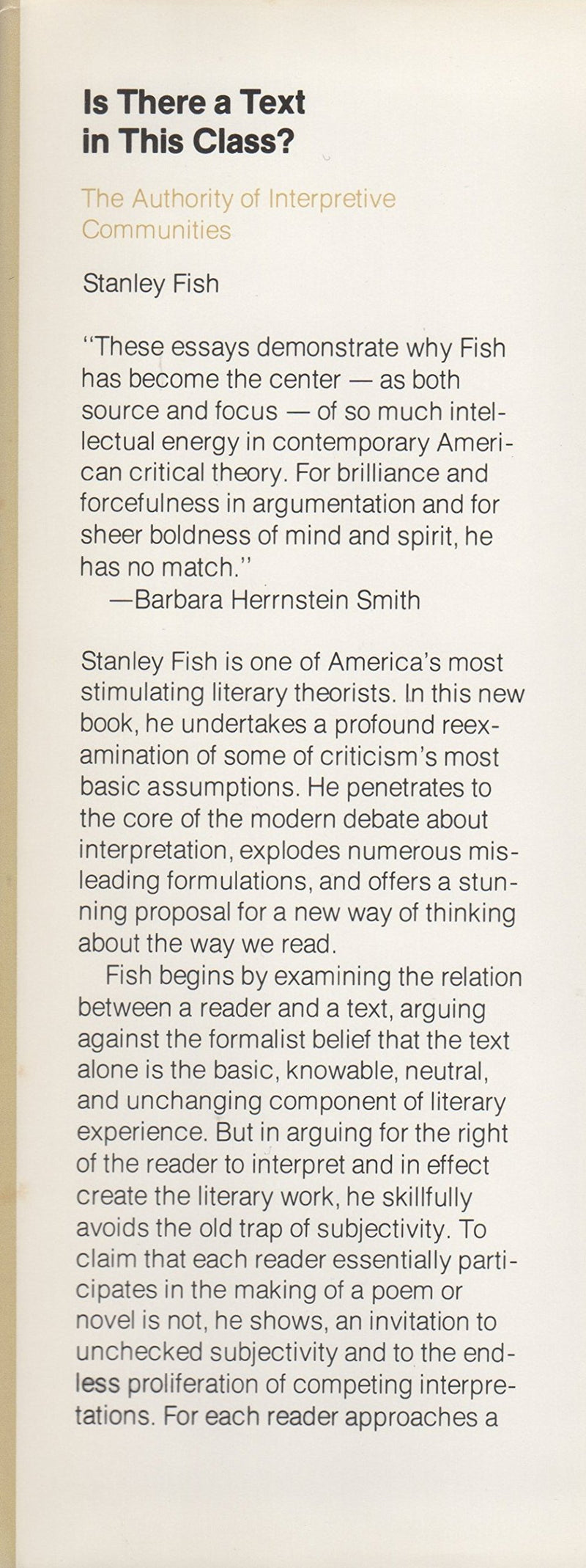 Is There A Text In This Class?: The Authority Of Interpretive Communities,Used