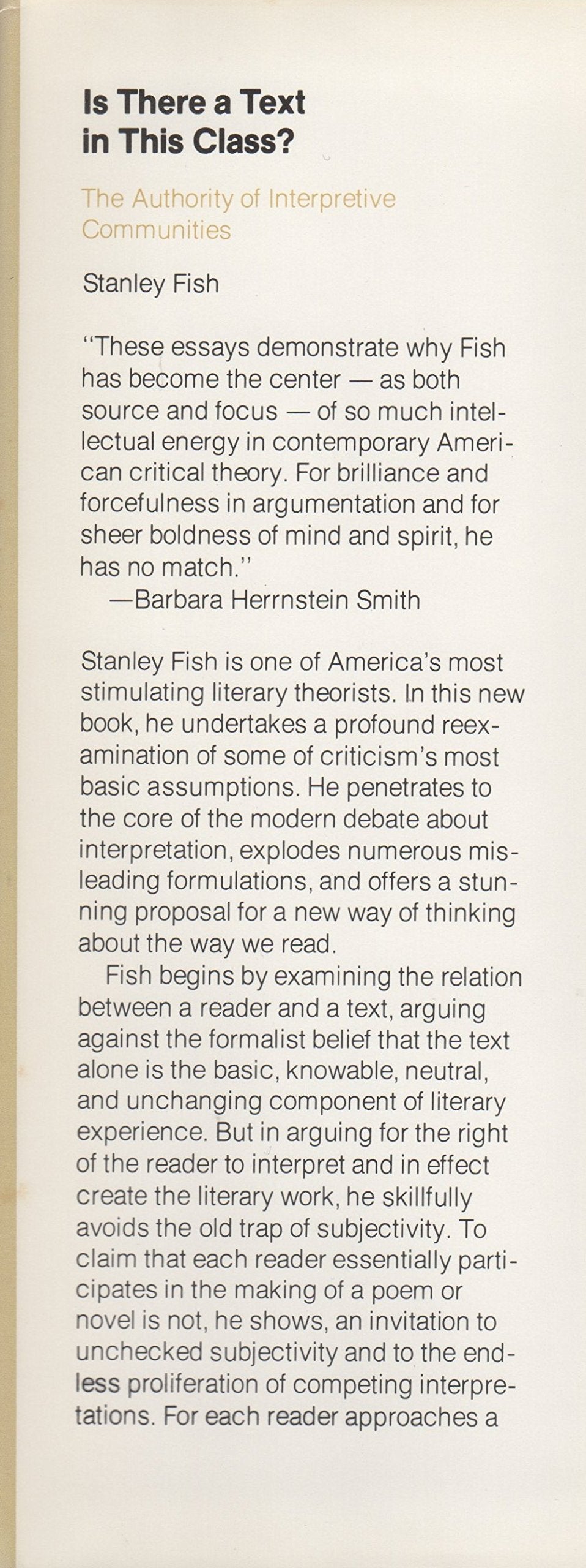 Is There A Text In This Class?: The Authority Of Interpretive Communities,Used