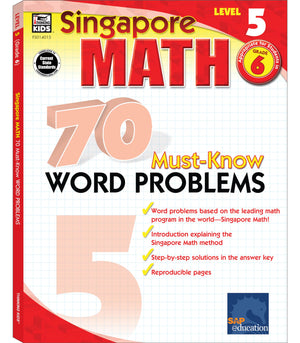 Singapore Math  70 MustKnow Word Problems Workbook for 6th Grade Math, Paperback, Ages 1112 with Answer Key (Volume 4),New