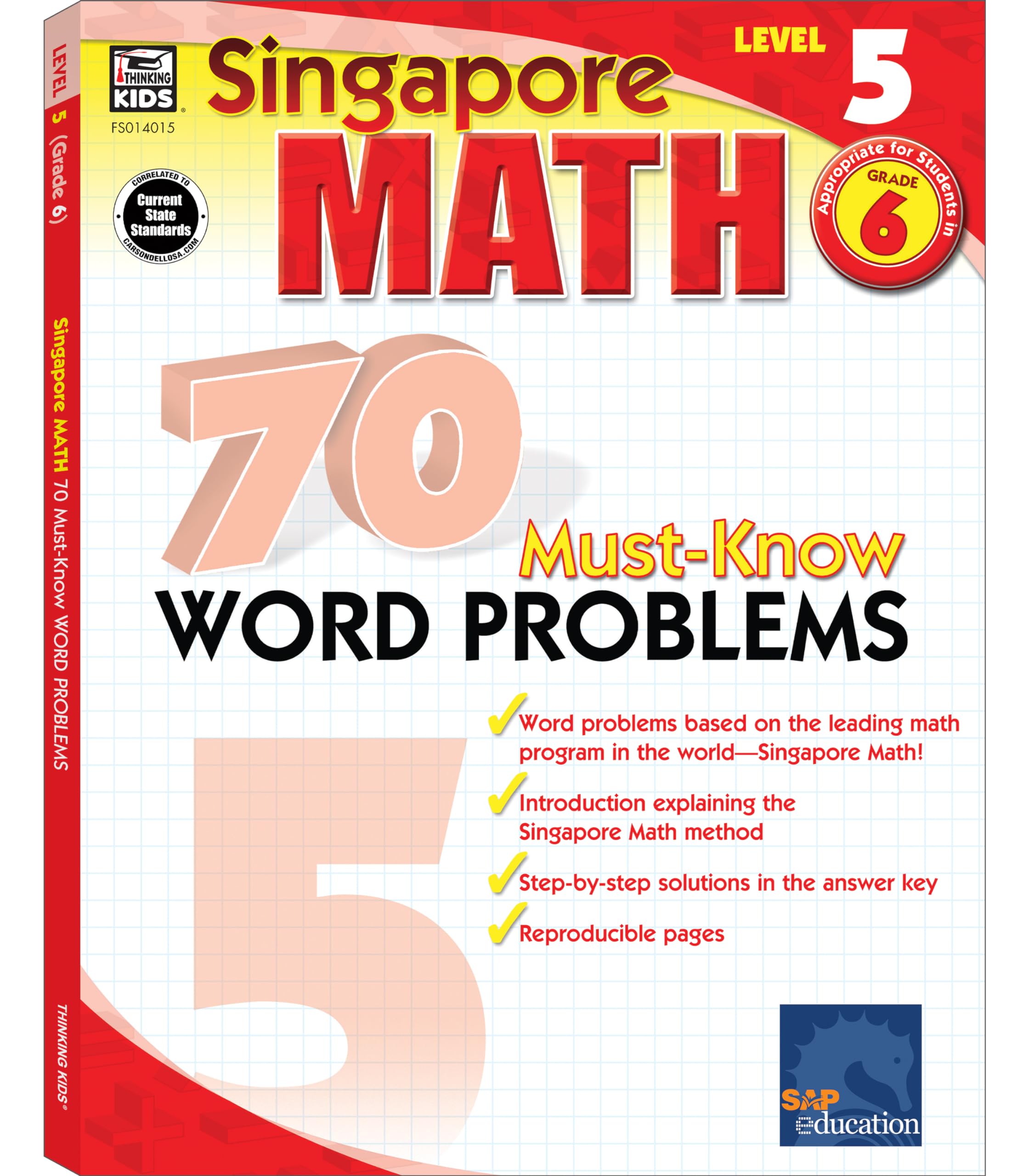 Singapore Math  70 MustKnow Word Problems Workbook for 6th Grade Math, Paperback, Ages 1112 with Answer Key (Volume 4),Used
