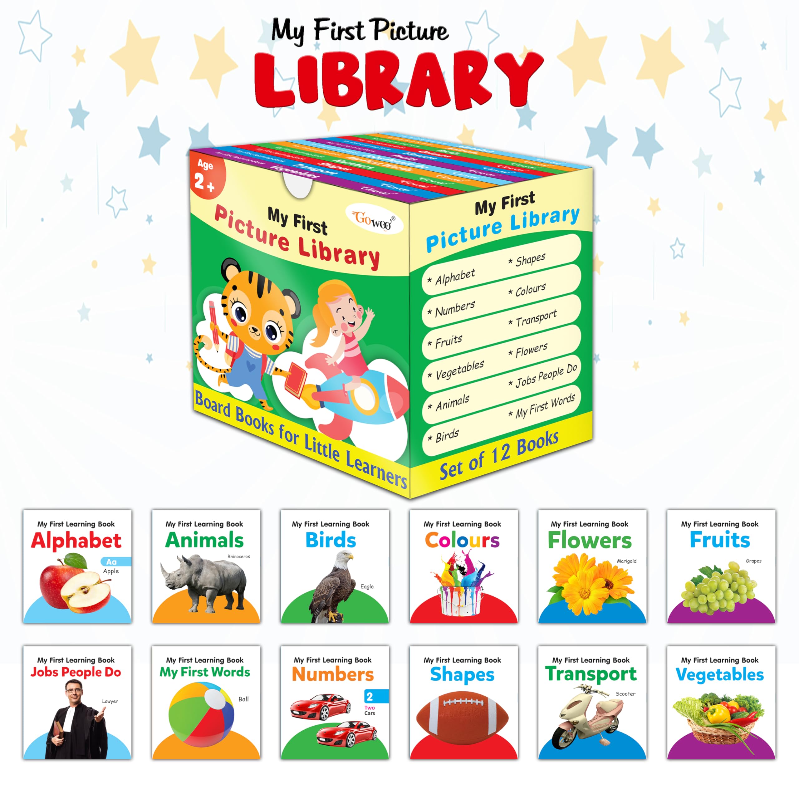 My First Mini Learning Library Set For Kids (Green Edition) : Collection Of Early Learning Board Books, My First Mini Library, Preschool Kids Book, 12 Learning Books For Kids