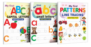 My First Capital Letters Abc, Small Letters Abc And Line Tracing Patterns Writing Fun : Preschool Writing Workbook, Kids Educational Writing Book, Kids Fun Learning Book | Combo Of 3 Writing Books