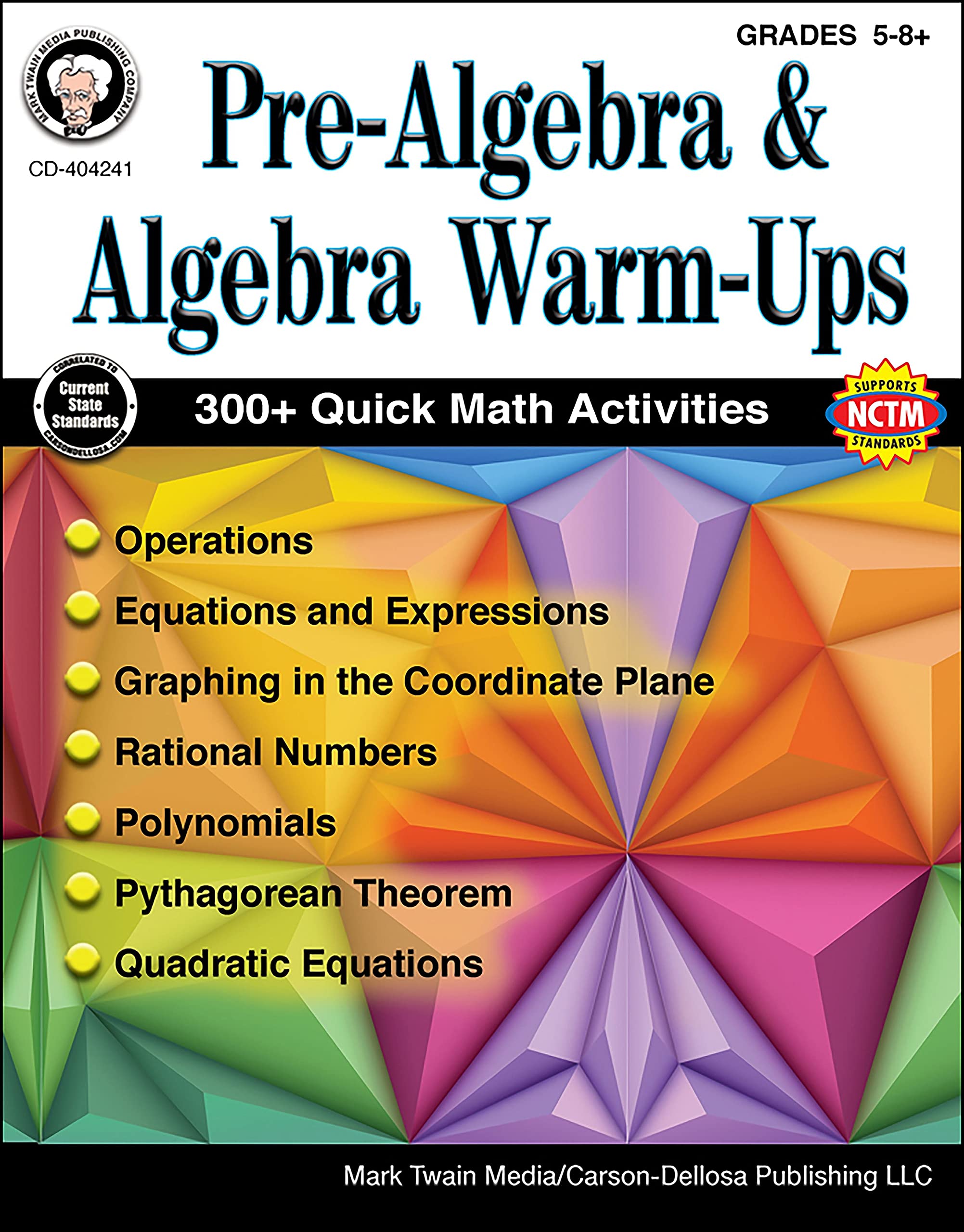 Mark Twain  PreAlgebra and Algebra WarmUps, Grades 5  8,Used