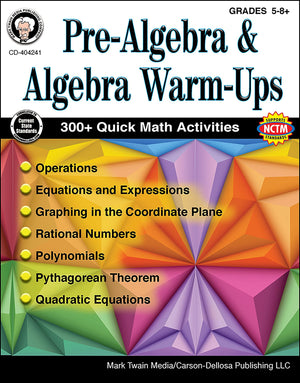 Mark Twain  PreAlgebra and Algebra WarmUps, Grades 5  8,Used