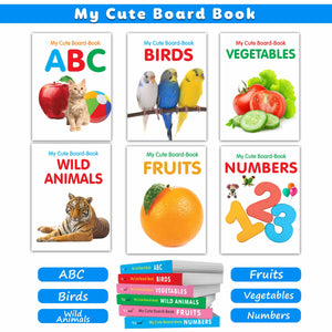 Early Learning Little Library For Toddlers  6 Book Set : Abc, Numbers, Fruits, Vegetables, Wild Animals, Birds, Pocket Books For Children, Preschool Cute Board Books For Kids