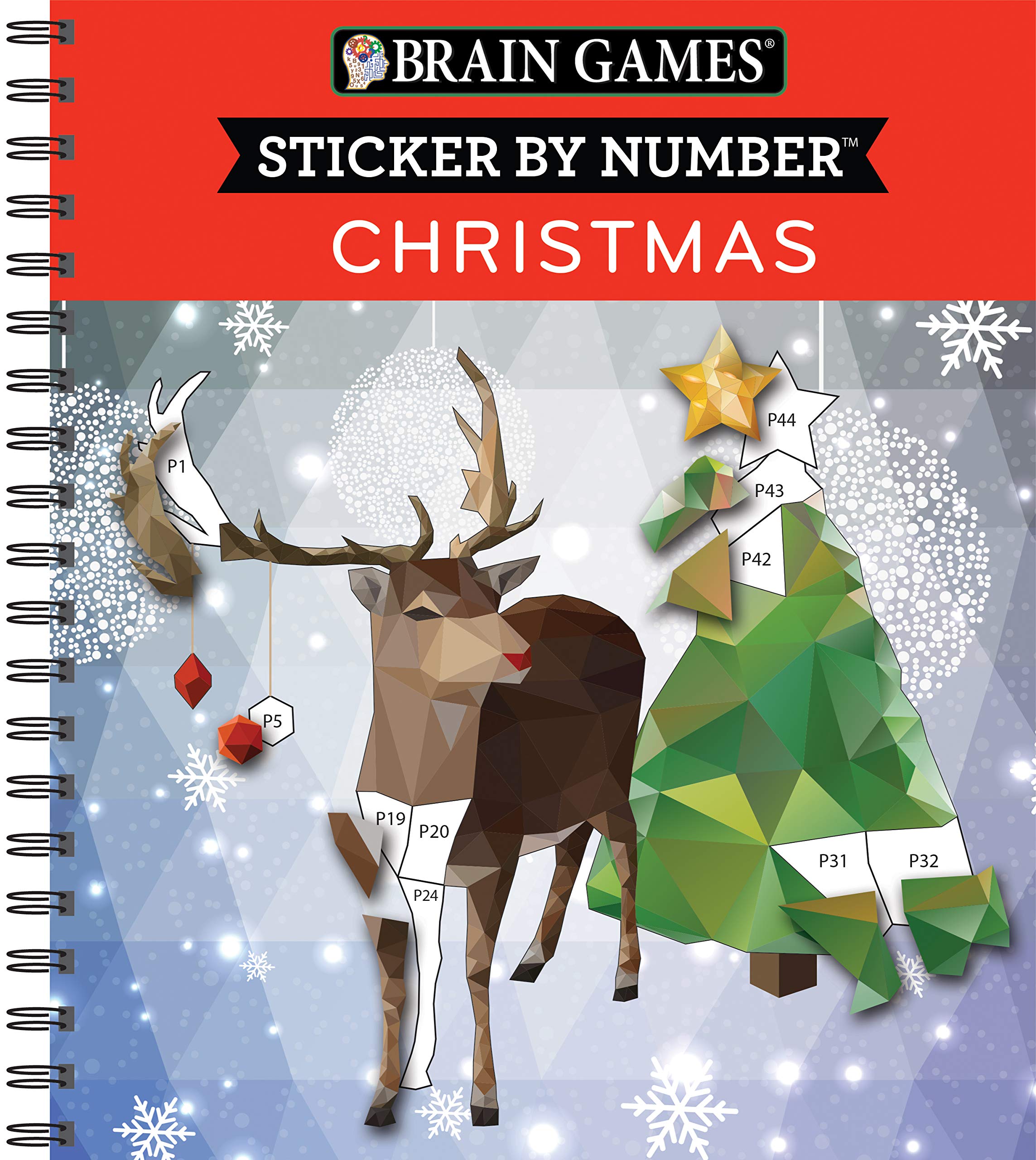 Brain Games  Sticker by Number: Christmas (28 Images to Sticker  Reindeer Cover) (Volume 1),New