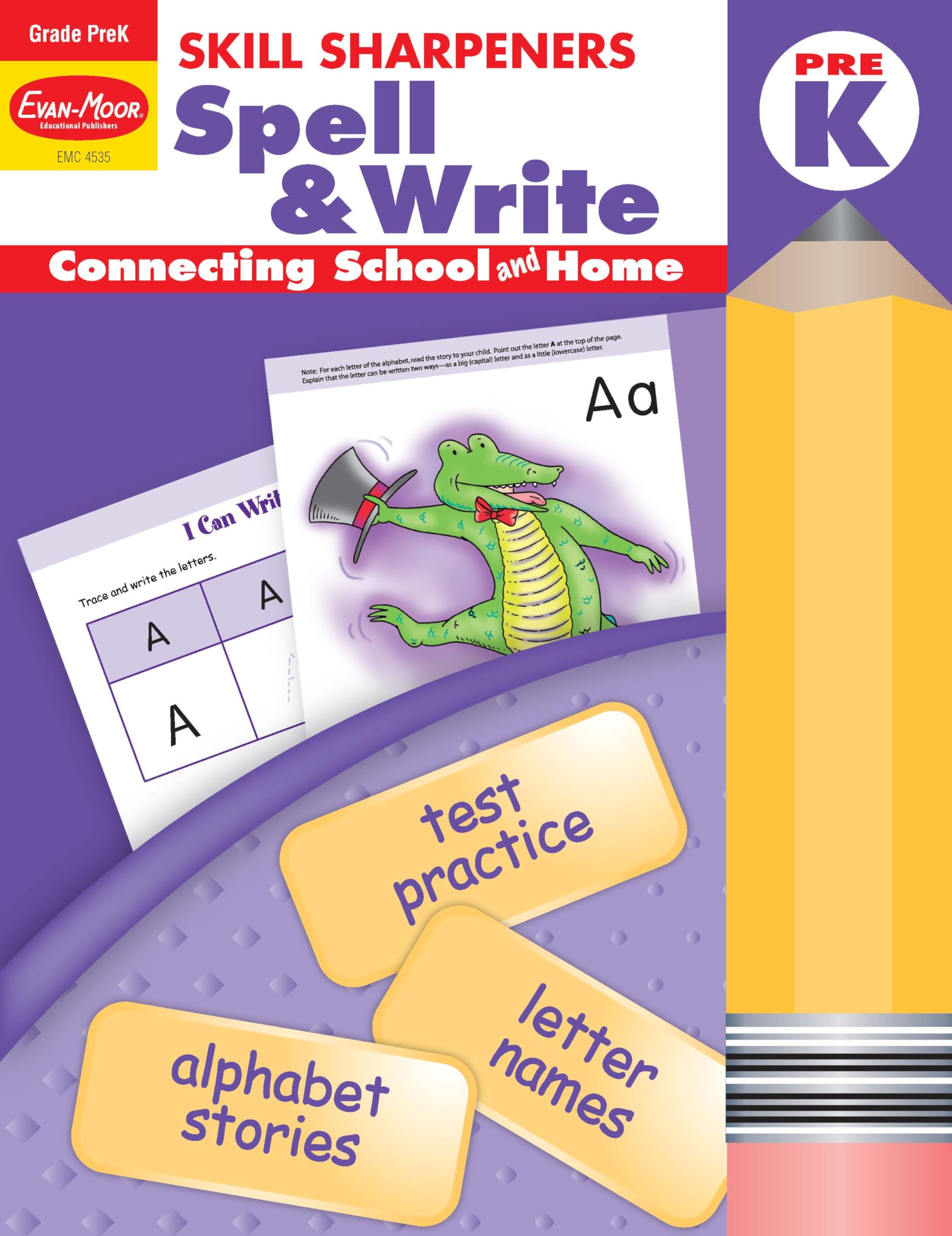EvanMoor Skill Sharpeners Spell and Write Workbook, Grade PreK, Alphabet Stories, Letter Names, Test Prep, Capital and Lower Ca,New