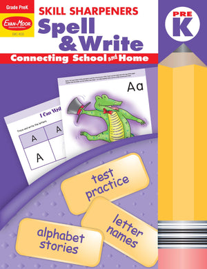 EvanMoor Skill Sharpeners Spell and Write Workbook, Grade PreK, Alphabet Stories, Letter Names, Test Prep, Capital and Lower Ca,New