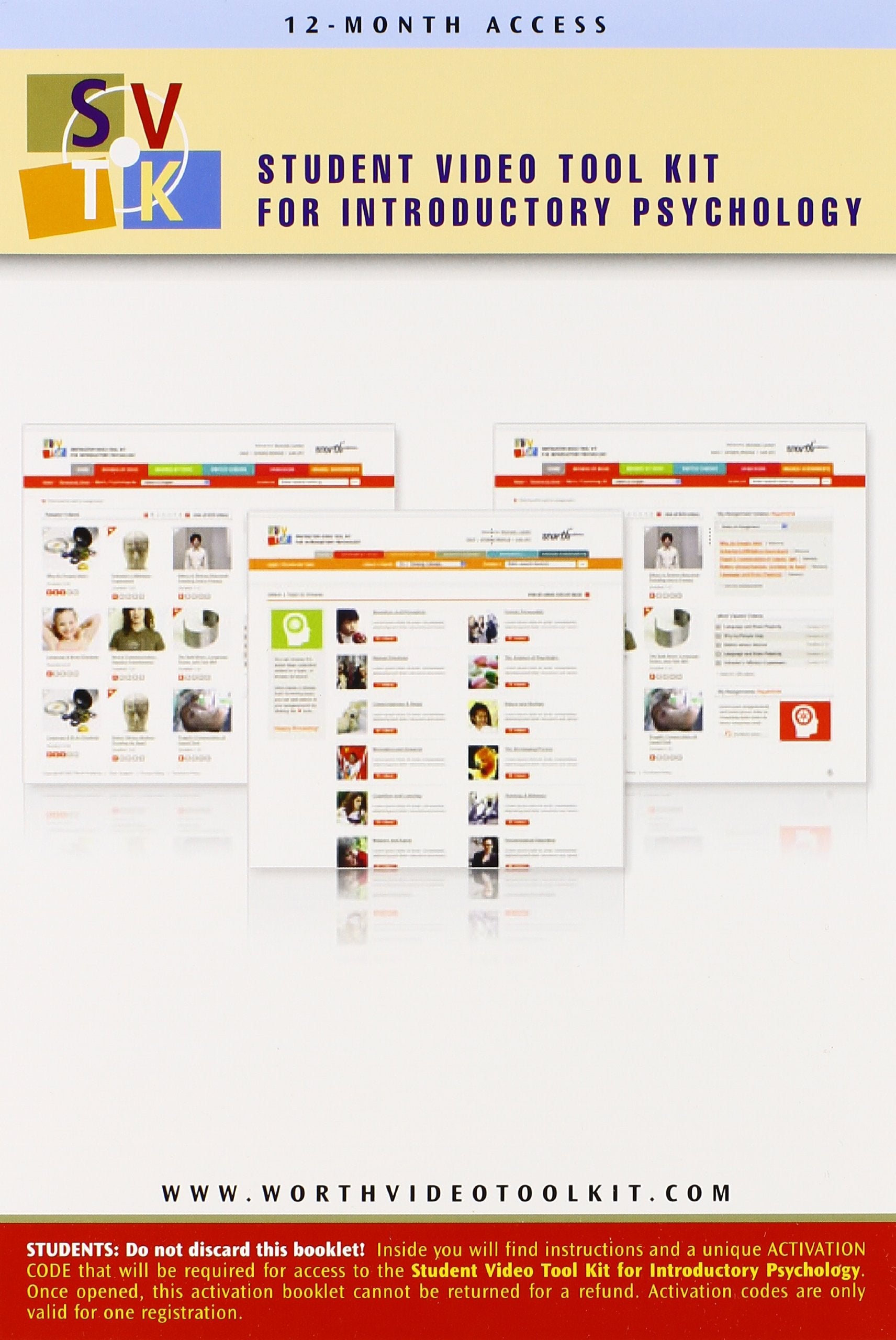 Worth Online Video Tool Kit for Introductory Psychology,Used