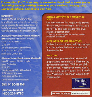 Magruder's American Government Presentation Pro CDROM 2001c,Used