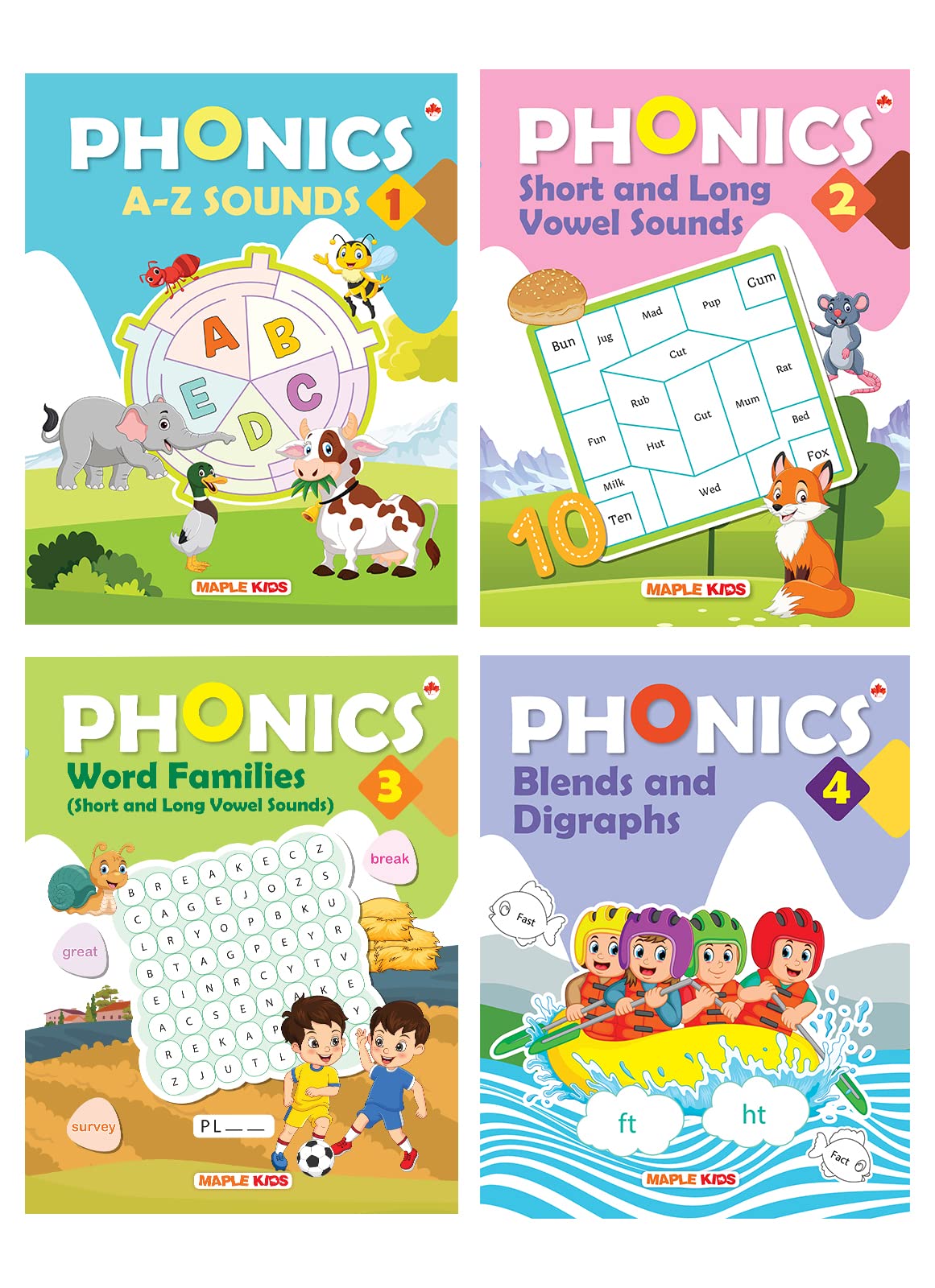 Phonics Reader (Set Of 4 Books) - Alphabet Sounds, Short And Long Vowel Sounds, Word Families, Blends And Digraphs - Activity Book For Kids - Age 3+ - Learn English Speaking And Reading Skills - Learn Phonics At Home