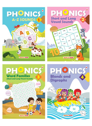 Phonics Reader (Set Of 4 Books) - Alphabet Sounds, Short And Long Vowel Sounds, Word Families, Blends And Digraphs - Activity Book For Kids - Age 3+ - Learn English Speaking And Reading Skills - Learn Phonics At Home
