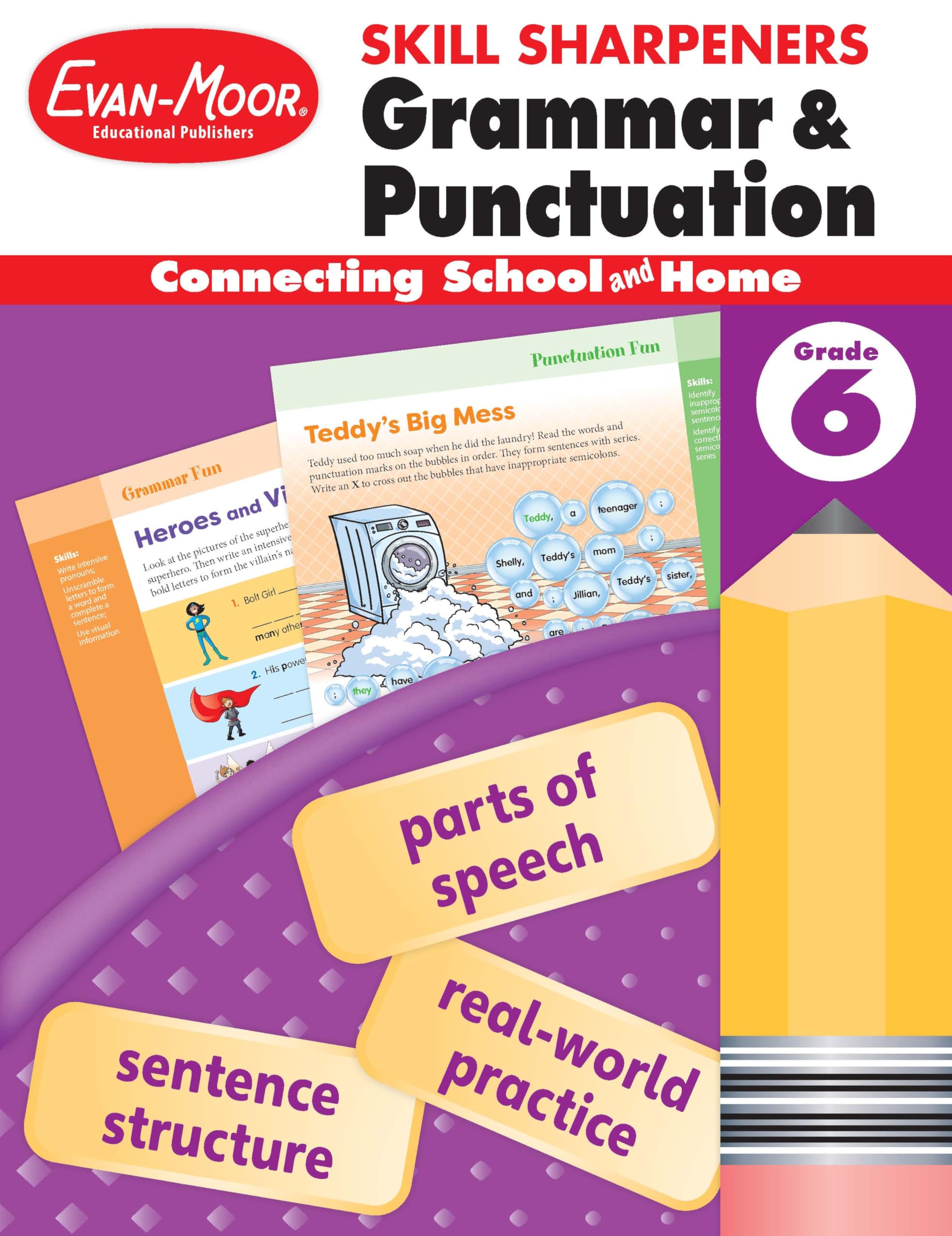 EvanMoor Skill Sharpeners Grammar and Punctuation Workbook, Grade 6, Nouns, Verbs, Sentence Structure, Subject, Predicate, Lang,Used