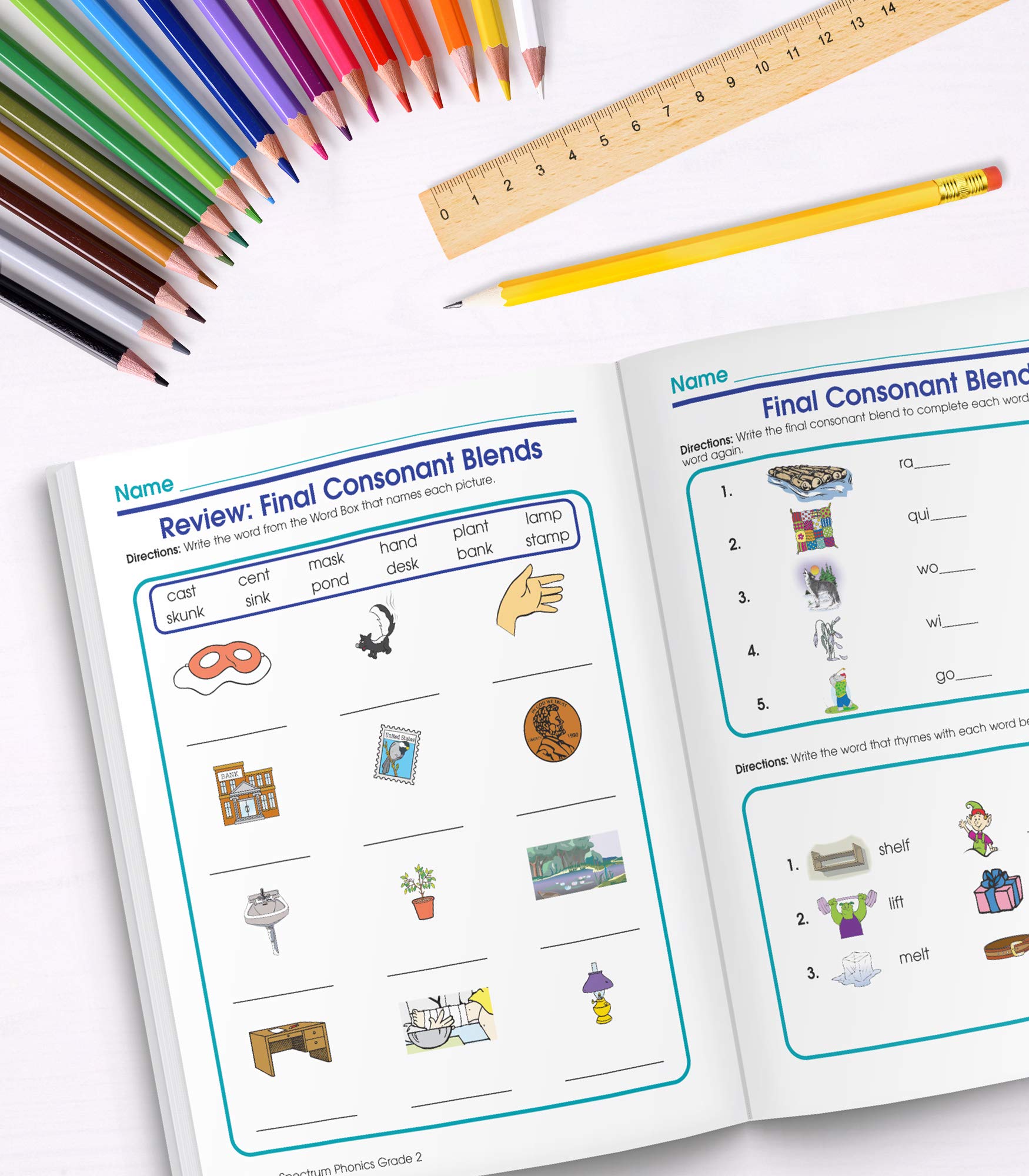 Spectrum Grade 2 Phonics Workbook, Sight Words Vocabulary, Vowels, Blends, Spelling, Grammar, and More, Language Arts Classroom ,Used