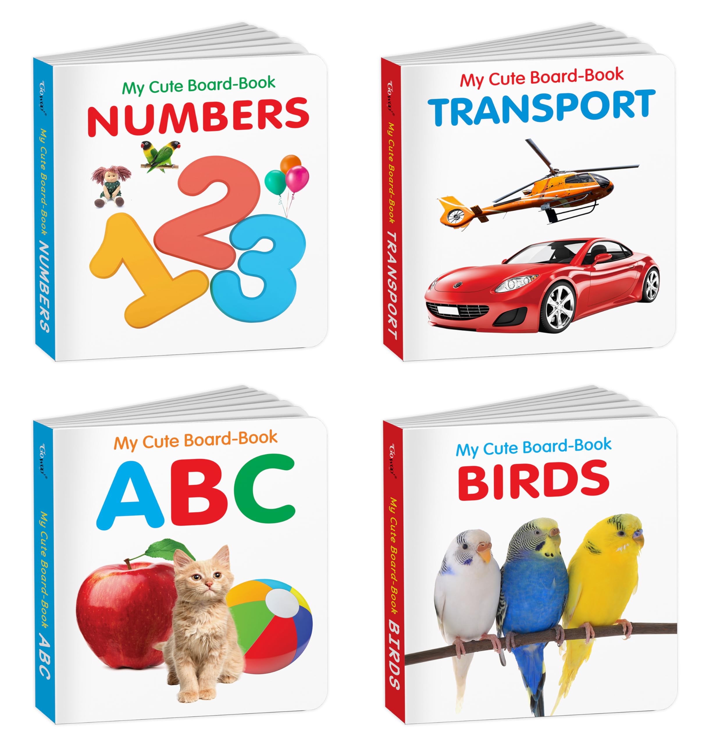 My First Library Kids Board Books Abc, Transport, Birds And Numbers : Learning Board Books For Babies, Educational Toddler Board Books, Baby Board Books Collection | Pack Of 4 Books For Kids