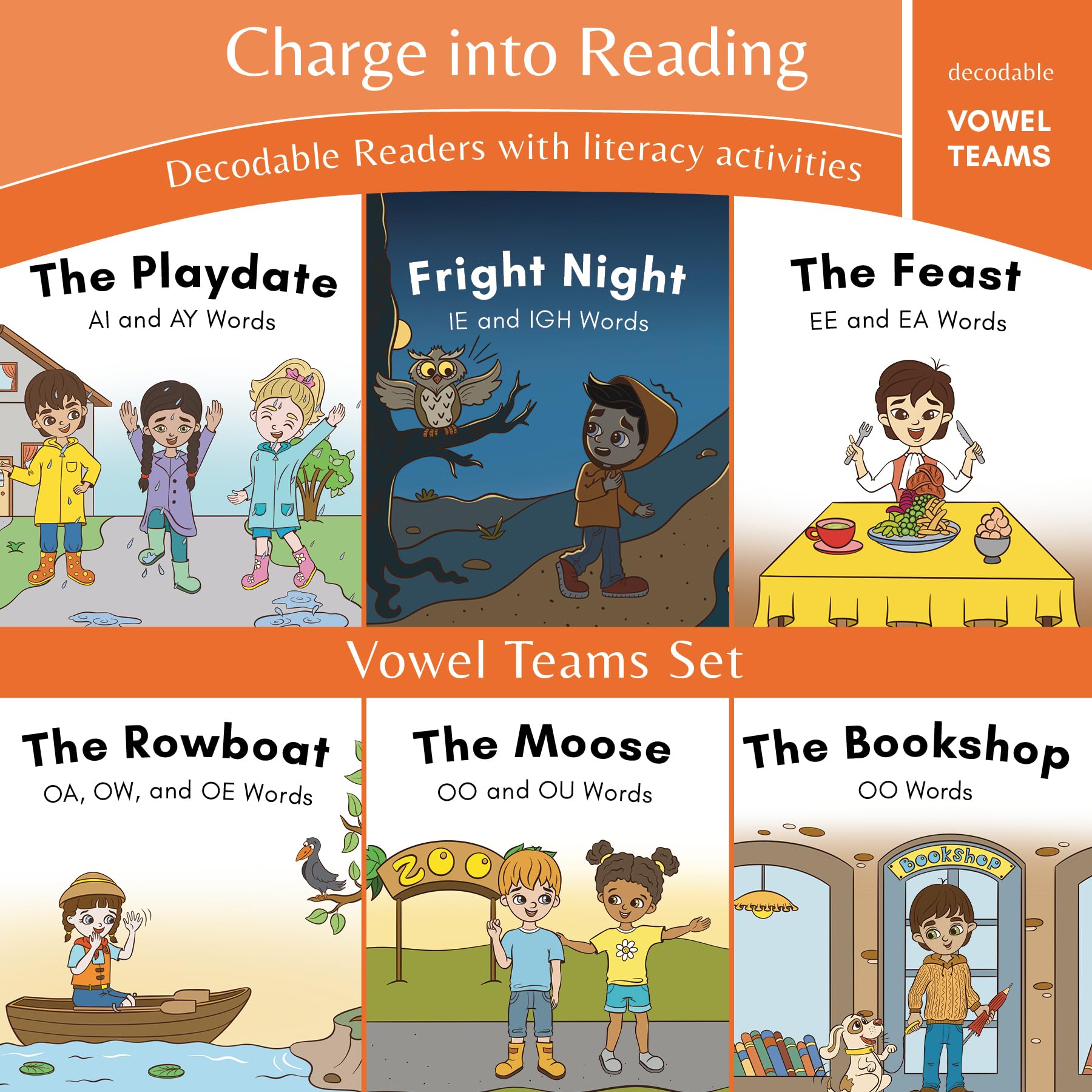 Charge Into Reading Decodable Books (Stage 7): 6 Vowel Teams Decodable Readers To Help First Grade And Second Grade Beginning Re