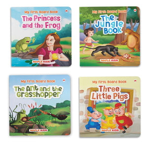 Story Books For Kids (Set Of 4 Books) - Illustrated Board Book For Children - Age 0 - 2 Years - Jungle Book, The Princess And The Frog, Three Little Pigs, The Ant And The Grasshopper