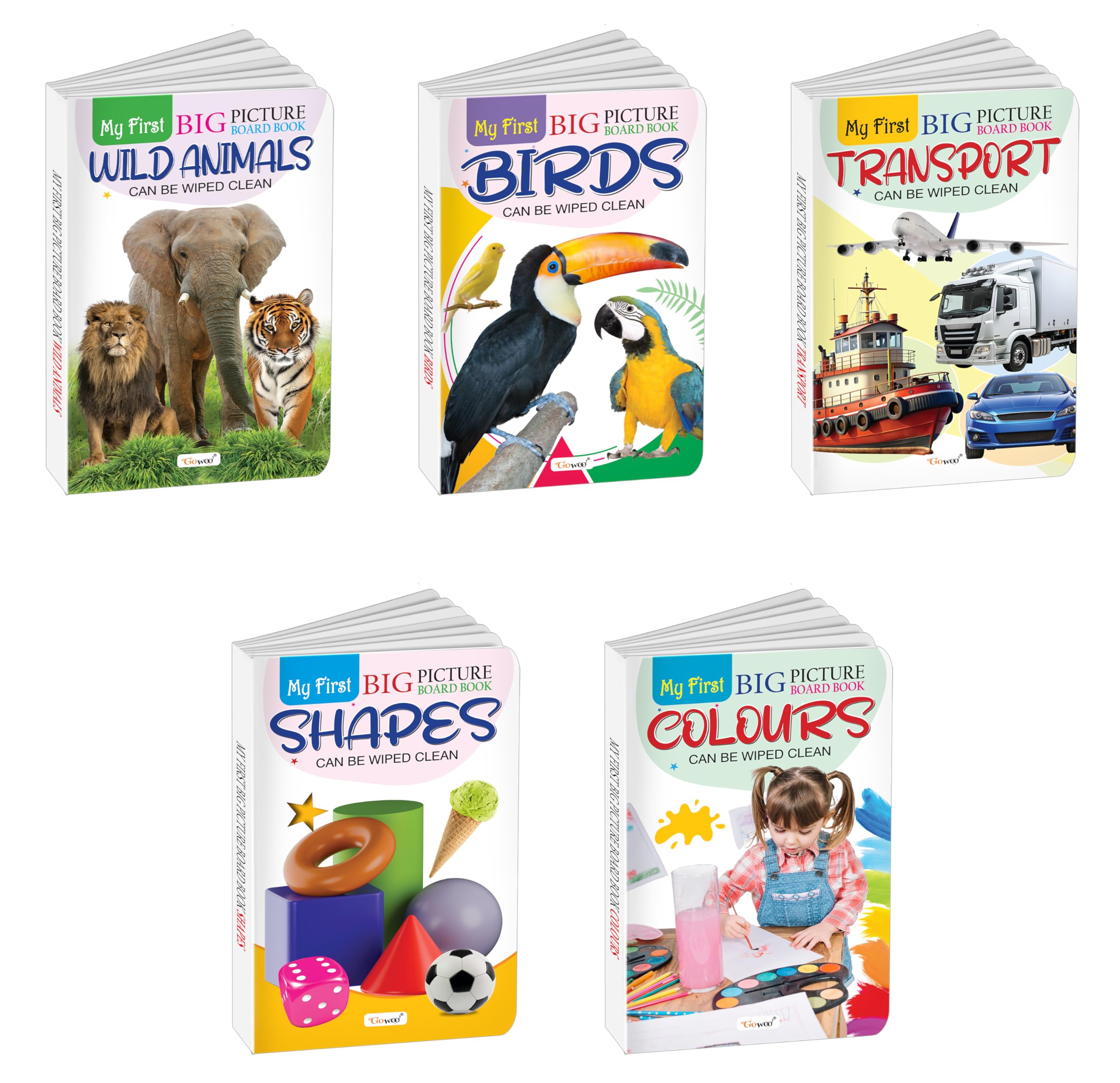 My First Big Picture Board Book Wild Animals, Birds, Transport, Shapes And Colours : Preschool Educational Books, Fun Educational Books For Kids, Preschool Learning Resources | Pack Of 5 Board Books