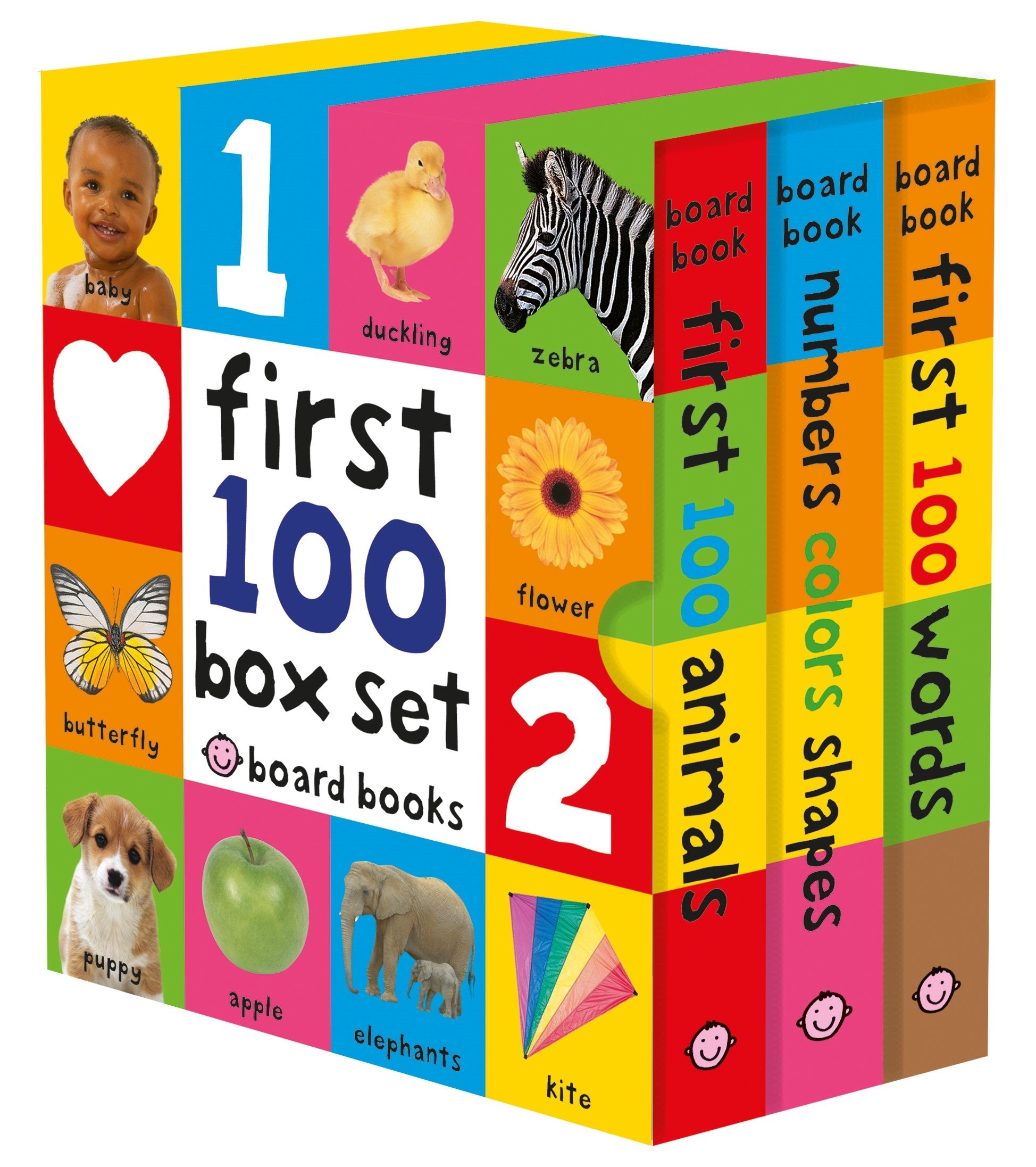 First 100 Board Book Box Set (3 books): First 100 Words, Numbers Colors Shapes, and First 100 Animals,New