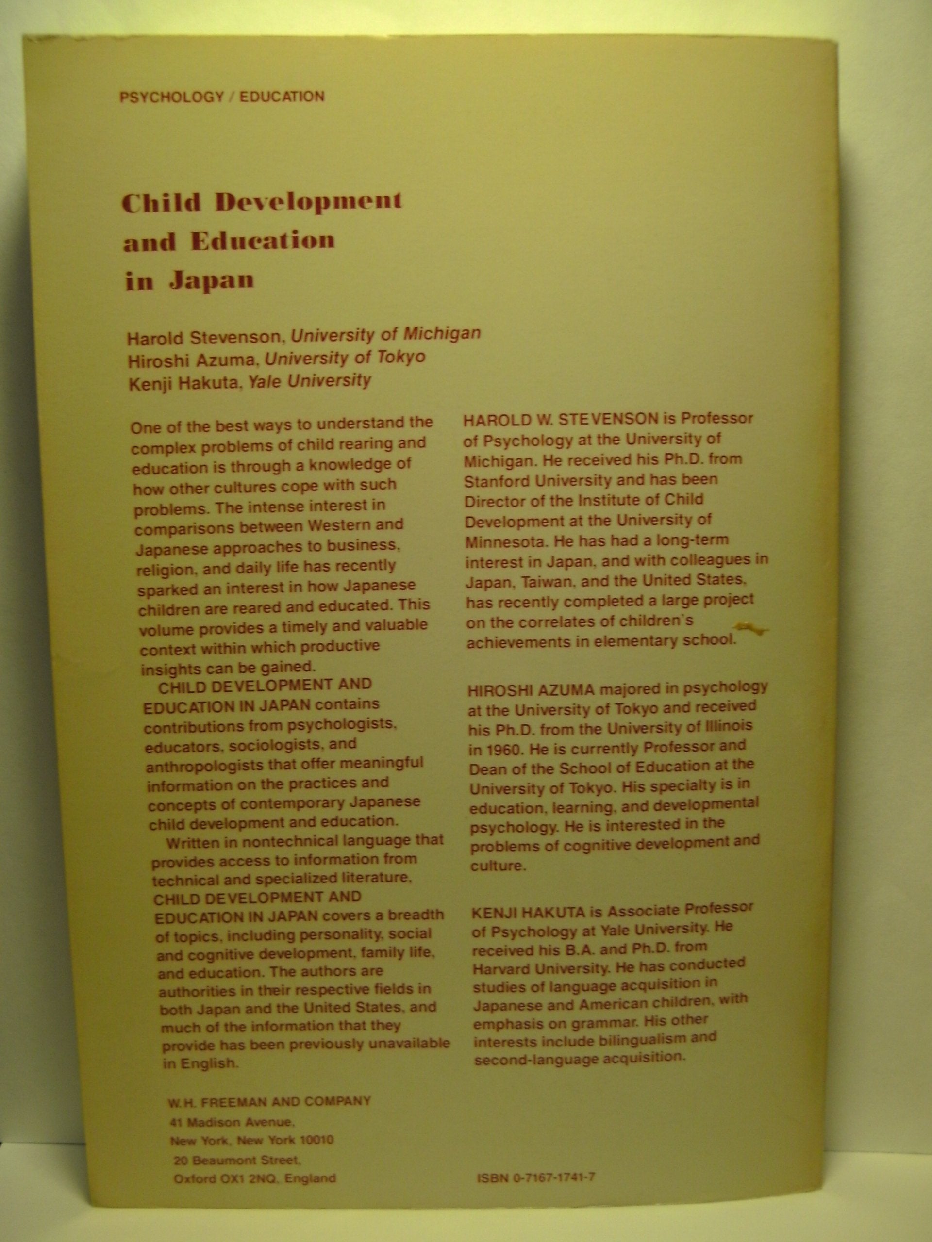 Child Development and Education in Japan (Series of Books in Psychology),Used