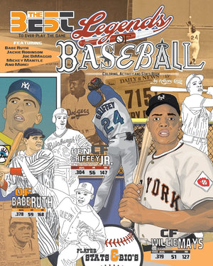 Legends Of Baseball: Coloring, Activity And Stats Book For Adults And Kids: Featuring: Babe Ruth, Jackie Robinson, Joe Dimaggio,,Used