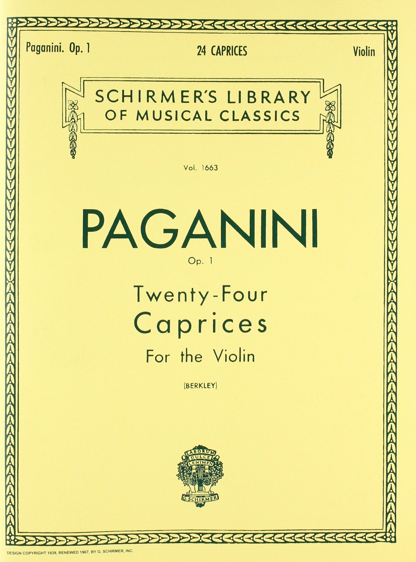 24 Caprices, Op. 1: Schirmer Library Of Classics Volume 1663 Violin Solo (Schirmer'S Library Of Musical Classics),Used