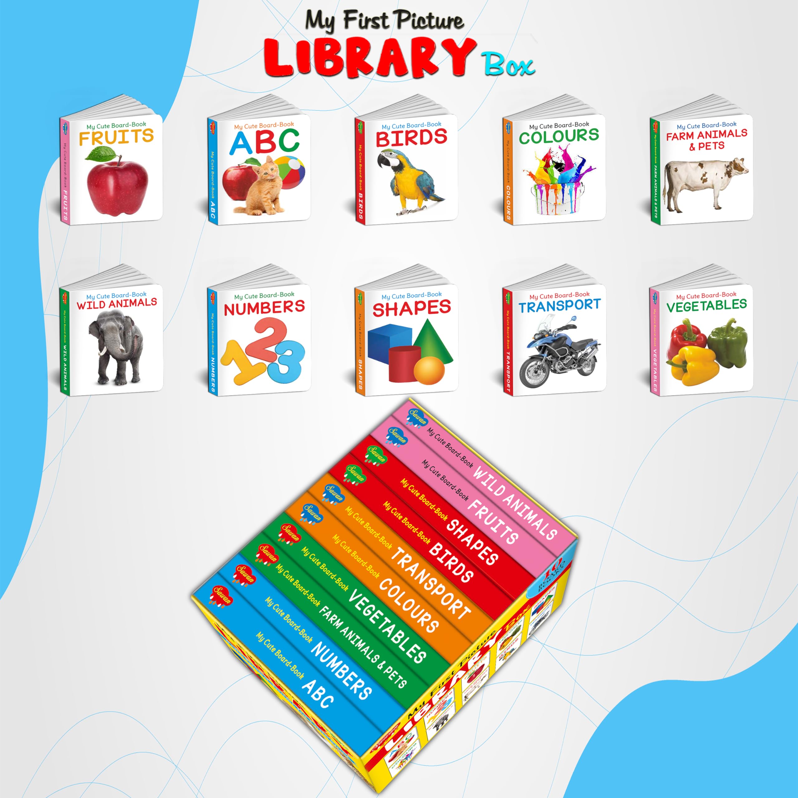 Ukg Class Picture Book Box Set Of 10 Board Books : Board Book Set For Children, Early Learning Library Book, Abc, Numbers, Fruits, Vegetables, Shapes, Colours, Wind Animals And More