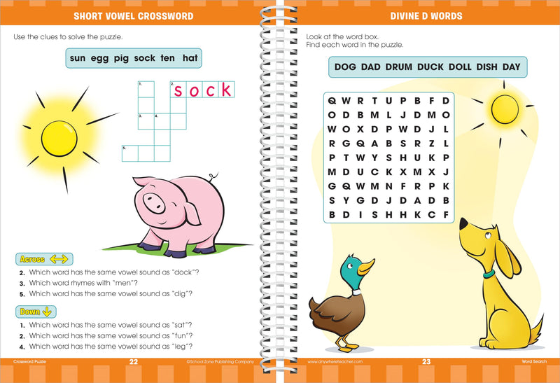 School Zone  Big First Grade Workbook  320 Spiral Pages, Ages 6 to 7, 1st Grade, Reading, Parts of Speech, Basic Math, Word Pr,New